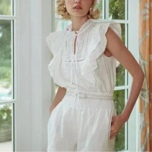 Hill House white eyelet flutter sleeve top
